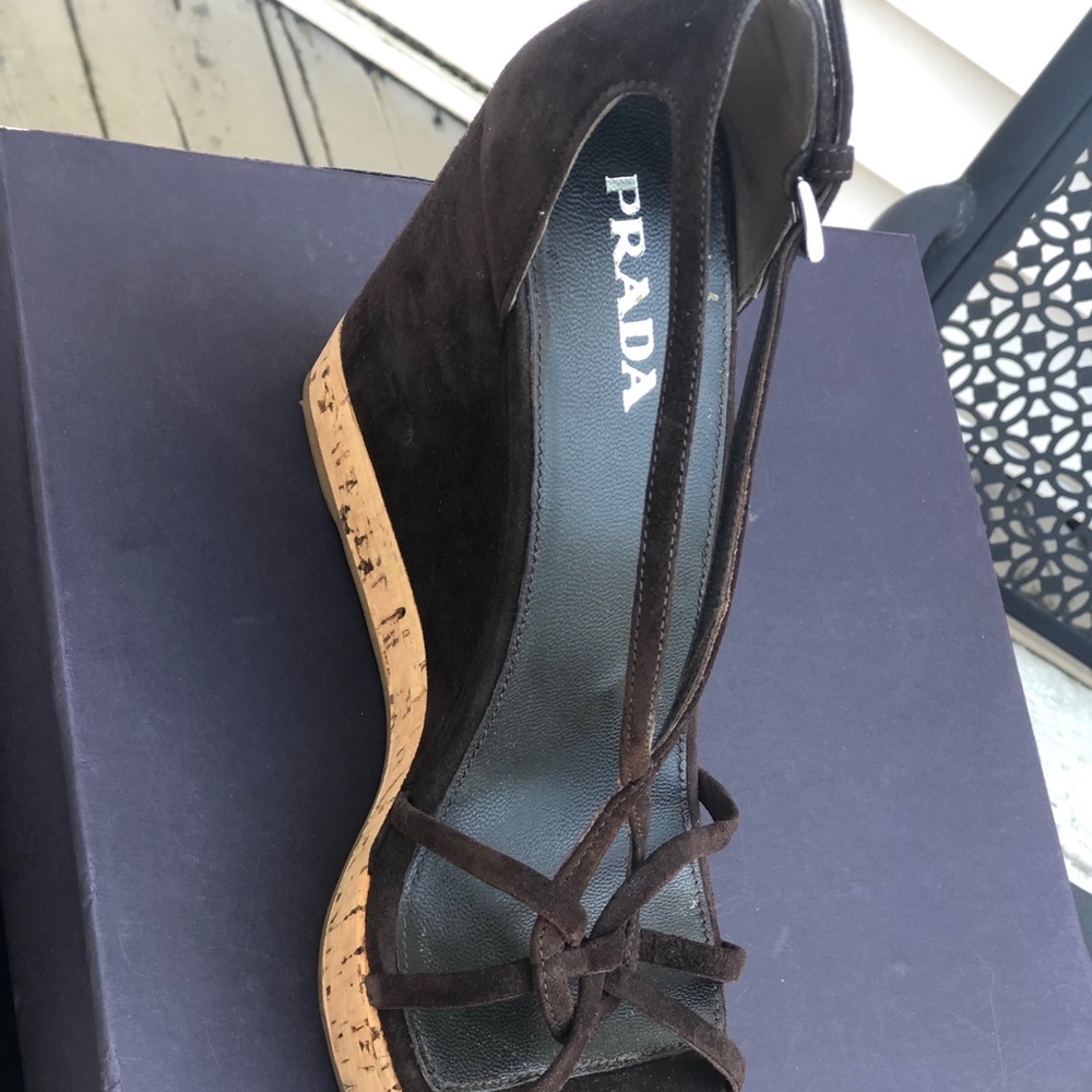 Prada Brown Wedge Sandals - Picture 5 of 8